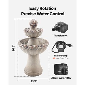 Fontana a cascata da esterno a 2 livelli, altezza 36,5 pollici, con base a roccia in resina di fibra di vetro, per hotel e parchi - Product Image 3
