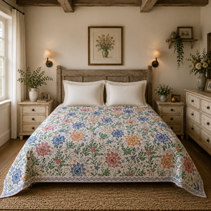 Cubrecama de Tamaño Queen de Algodón Puro y Suave con Bordado a Mano con Hilo de Lana Pura de Cachemira, Duradero y Ecológico para el Hogar y Hoteles - Product Image 1