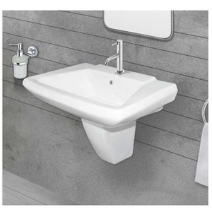 Heavy duty ceramic wall mounted half column basin 580x410x485mm bathroom hanging washbasin split type wall hung sink pedestalset - Product Image 3
