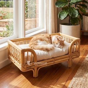 Luxury <b>Rattan</b> Cat & <b>Dog</b> Pet House Daybed Multifunctional Solid Raised Carrier <b>Lounger</b> for Indoor Use - Product Image 5
