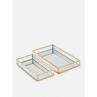 Plateau en verre cannelé doré en métal personnalisé, plateaux de rangement de luxe rectangulaires, durables, pour bijoux, salon