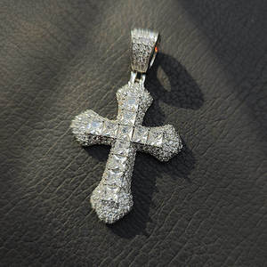 Evanex Diamond Luxury 925 <b>Silver</b> Cross Pendant Princess Cut Moissanite Micro Pave Iced <b>Charm</b> Unisex <b>Silver</b> Plated for Certified - Product Image 2