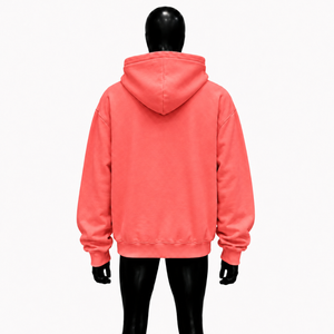 Sweat-shirt à capuche surdimensionné rose corail avec imprimé graphique rouge, streetwear unisexe, fermeture éclair intégrale, pour hommes et femmes - Product Image 2