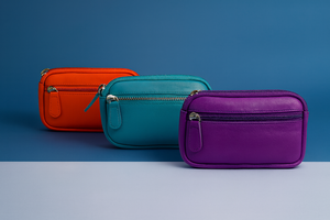 Élégante mini pochette WRIZA en cuir véritable bleu sarcelle avec fermeture éclair, poche avant, sangle à bouton-pression, portable et durable pour le rangement quotidien de pièces de monnaie, cartes et clés - Product Image 3