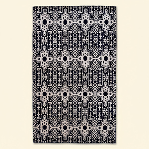 Tapis tribal en laine noire et ivoire tufté à la main, antidérapant, à motif géométrique répétitif, pour salon, chambre et hôtel - Product Image 1