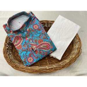 DISEÑADOR ALGODÓN IMPRESIÓN DIGITAL TRABAJO HOMBRE KURTA CON PAYJAMA SKY - Product Image 1