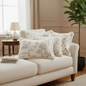 Set di 6 Federe Vintage SOGA con Ricamo Floreale 45cm, Bordo in Pelliccia e Cuscini Decorativi 30x50cm in Taupe - Product Image 5