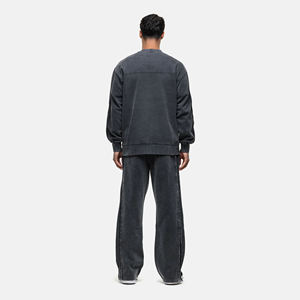 Conjunto Deportivo de 2 Piezas para Hombre, Sudadera con Cuello Redondo y Pantalones Acampanados, Color Sólido con Estampado de Letras, 100% Algodón, Corte Holgado, Estilo Urbano - Product Image 2