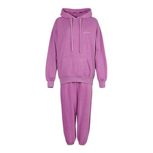 Conjunto de Sudadera con Capucha de Forro Polar Rosa para Mujer, Manga Larga, Cintura Alta, Corte Holgado Informal, Color Sólido, Manga Abullonada, Traje Deportivo para Todas las Temporadas - Product Image 3