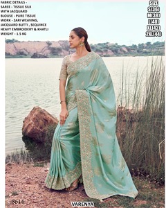Heritage Bloom <b>Tissue</b> Silk Moisture Wicking Wrinkle Free Saree for Women-<b>Wedding</b> Occasion - Product Image 1