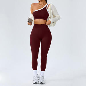 Ensemble de yoga brossé double face couleur unie pour femme, respirant, moulant, tenue de sport deux pièces pour la course et le yoga - Product Image 4