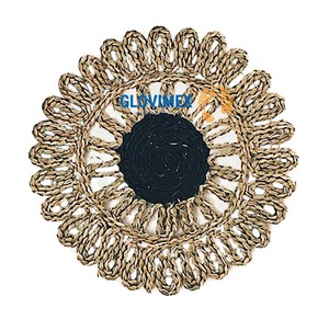 Mantel Individual Redondo de Yute y Fibra Marina de Moda, Posavasos de Cocina, Decoración de Mesa para Fiestas Hecha a Mano - Product Image 1