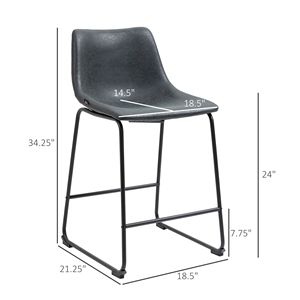Modern 24\" Bar Height <b>Stools</b> Set of 2 Vintage PU Leather <b>Counter</b> <b>Stools</b> <b>with</b> <b>Back</b> Footrest for Dining Room or Home Bar - Product Image 3