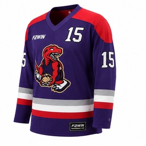 F2WIN Jersey Hoki Es Pria Logo Dinosaurus Cetak Sublimasi V-Neck Lengan Panjang Bahan Polyester Bernapas dan Menyerap Keringat - Product Image 5