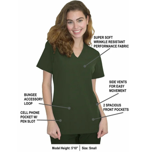 Women V Neck Short Sleeve Scrub <b>Top</b> Dark Green Cotton Polyester Blend Hospital Uniform Scrub <b>Tops</b> for Medical Workwear - Product Image 6