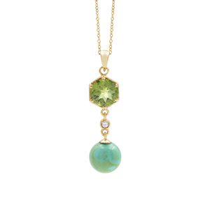 Collar con Colgante de 4.8 Gramos, Peridoto Verde Hexagonal Natural de 8 MM y Turquesa de 2 MM, Plata de Ley 925, Joyería Fina - Product Image 4