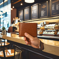 Portefeuille Homme en Cuir Véritable Fin Multifonction Anti-RFID Durable Motif Alligator Court Pliant Doublure Nylon Grande Capacité