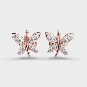 IGI Certified Lab Grown Round Diamond Butterfly Stud <b>Earrings</b> 9K Yellow / White / Rose Gold Designer Diamond <b>Earrings</b> - Product Image 5