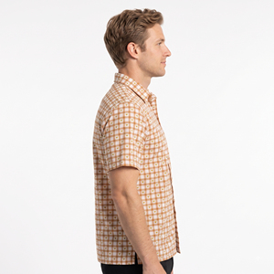 Men's Slim Fit Short Sleeve <b>Plaid</b> Cotton Casual <b>Shirt</b> Turn-down Collar Handblock Printed Single Button Closure Breathable Summer - Product Image 3