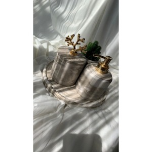 High Standard Quality Marble Bathroom Set 2-Piece Round Soap Dispenser <b>Toothbrush</b> <b>Holder</b> Luxury Style Easy To Clean - Product Image 4