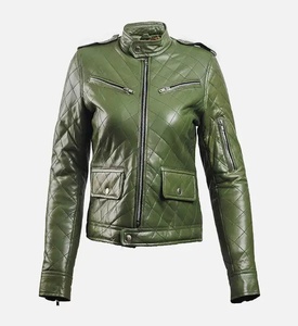 เสื้อแจ็คเก็ตหนังสีเขียวสำหรับผู้หญิง - Product Image 1
