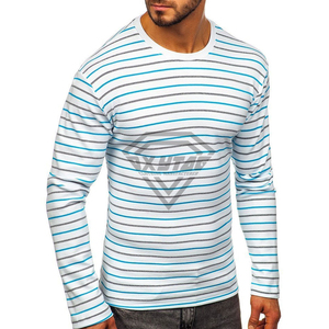 เสื้อยืดแขนยาวลายทางผู้ชาย คอโอ ผ้าฝ้ายสั่งทำพิเศษ สไตล์มารีน ลายเบรตอง ทรงพอดีตัว สวมใส่สบาย - Product Image 1