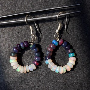 Natural Black White Ethiopian <b>Opal</b> Beads <b>Earrings</b>, 14K Silver & Gold Gift For Her - Product Image 5