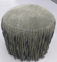 Pouf en cuir suédé pouf avec frange meubles de salon assis rond en cuir véritable pouf couverture repose-pieds repose-pieds