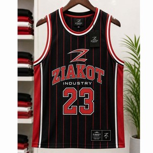 Maillot de basket-ball personnalisé rouge et noir à rayures fines, noir et blanc, nouveau design, le plus vendu en gros directement de l'industrie - Product Image 1