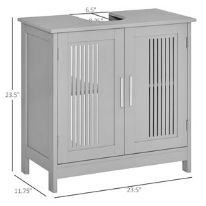 Mobile Bagno Smart con 2 Ante, Struttura in Legno Massello e Ripiani Regolabili - Design Sottolavabo, Finitura Grigia - Product Image 3