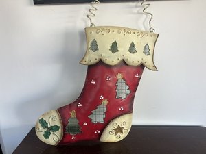 <b>Metal</b> <b>Tin</b> Christmas Stocking Folk Art Decor Wall Hanging Holidays feltsocks - Product Image 6