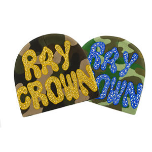 Custom Unisex Sublimation All Over Print Logo <b>Winter</b> Cuffless Rhinestone Knitted Beanie Hat Skull <b>Cap</b> with Custom logo - Product Image 2