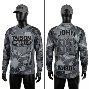 Tissu interlock en polyester premium 280 GSM, gris camouflage, maillot de paintball avec panneaux latéraux en mesh, logo personnalisé par sublimation - Product Image 1