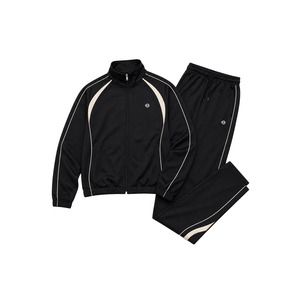 Conjuntos de sudaderas con capucha de cuello alto y cremallera con ribete en contraste, de gran venta, chaqueta de forro polar grueso con paneles raglán, pantalones de pierna ancha de ajuste holgado, MOQ bajo - Product Image 2
