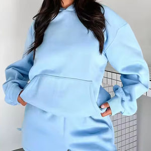 Ensemble 2 pièces pour femme : Sweat à capuche court épais 100 % coton et short de jogging uni, idéal pour l'automne, l'hiver et les activités de plein air - Product Image 6