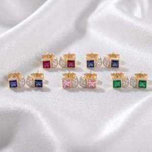 9KT Gold Natural <b>Emerald</b> & Diamonds Toi Et Moi Luxury Party Anniversary <b>Studs</b> - Product Image 1