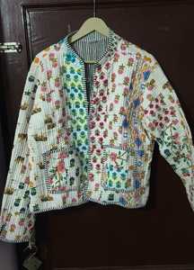 Quilted <b>Patchwork</b> <b>Jacket</b> Women's Cotton Full Sleeve Lightweight Winter Front Spring Regular Length Single Button Closure Knitted - Product Image 3