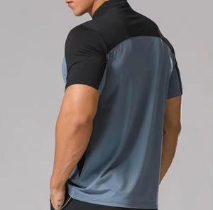 T-shirt sportif tricoté à manches courtes pour homme, séchage rapide, col rond, coupe classique, longueur standard, logo frontal, Spandex/Polyester - Product Image 2