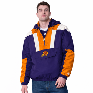Blouson Bomber Homme Hiver Color Block à Capuche, Fermeture Éclair 1/4, Imperméable, Coupe-Vent, Style Décontracté Sportif, 100% Polyester, Violet - Product Image 1