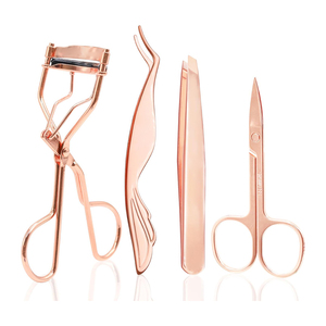 Ensemble professionnel de recourbe-cils et pinces à épiler en or rose, 4 pièces, outils de maquillage beauté avec ciseaux à sourcils - Product Image 1