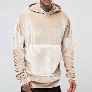 Men Oversized <b>Velvet</b> <b>Hoodie</b> Solid Color Pocket Design Regular Sleeve Knitted Fit Autumn Style - Product Image 4