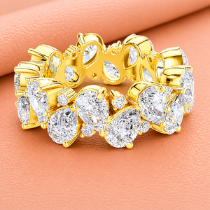 Bague Éternité de Luxe en Or Jaune/Blanc/Rose avec Diamant de Laboratoire Taille Poire Certifié IGI pour Femme, Bijou d'Anniversaire de Mariage - Product Image 3