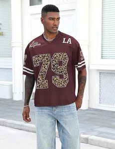 Camiseta de Fútbol Americano con Estampado de Leopardo Borgoña, Cuello en V, Manga Corta, Malla 100% Poliéster, Ropa Deportiva Personalizada para Mujer, Talla XXXL - Product Image 2