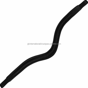 Premium White <b>Stitching</b> and comfortable soft padding Black English Leather horse brow band with diamond <b>crystals</b> bling chain - Product Image 3