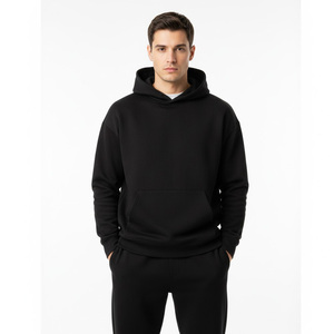 Sweat-shirt à capuche en molleton noir pour homme, coupe classique, décontracté, pour l'automne, tricoté, couleur unie, pull à capuche - Product Image 1