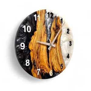 Reloj de Pared Moderno de Resina Epoxi Azul Turquesa con Borde Natural de Madera, Redondo, Silencioso, para Decoración de Sala de Estar Estilo Costero - Product Image 2