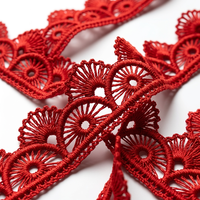 Dentelle Guipure GPO de Luxe Écologique à Motif Éventail Rouge 15mm, Personnalisable, Vente en Gros, Accessoires pour Cheveux, Artisanat d'Ameublement