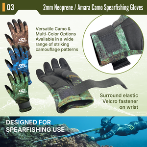 Gants de pêche sous-marine AROPEC en néoprène camouflage 2 mm avec paume en Amara durable et poignet réglable en velcro pour la plongée, la chasse et la pêche - Product Image 4