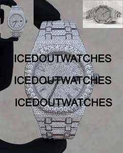 Montre mécanique automatique en acier inoxydable avec boîtier en or blanc 14 carats et moissanite, bracelet à fermoir, cadran en verre, 10 bars - Product Image 2