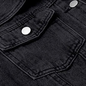 2022 <b>Custom</b> Designs Men's High Quality Black <b>Denim</b> <b>Jacket</b> Washable Fitted Jeans <b>Jacket</b> with Snap-Down Stand Collar - Product Image 3
